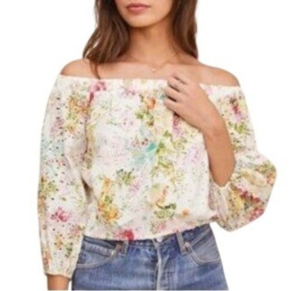 ASTR The Label Danya Floral Print Embroidered Eyelet Boho Multicolor Blouse M